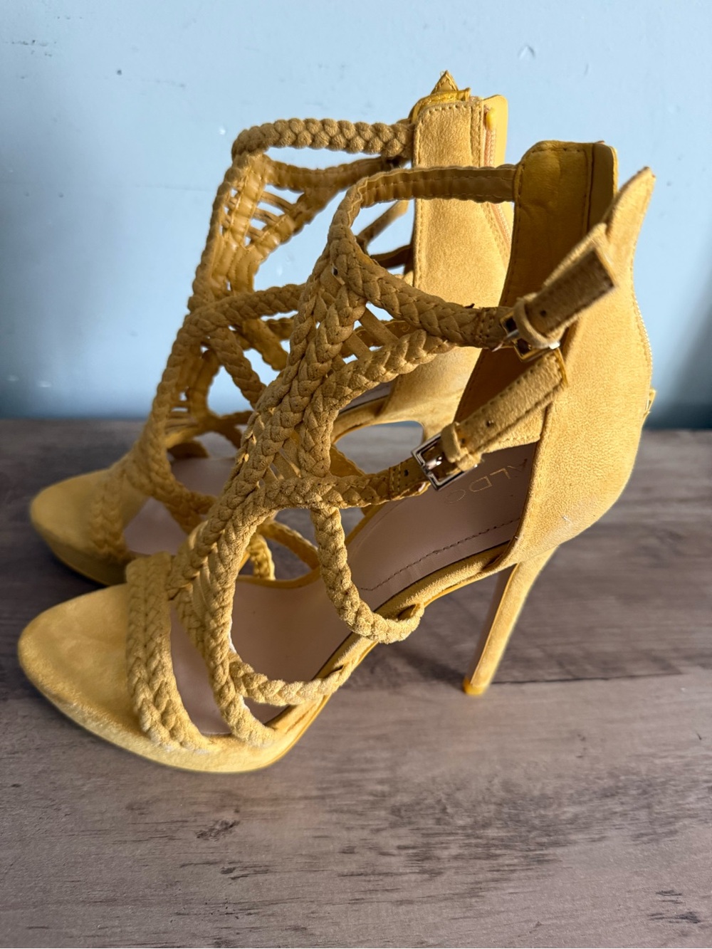 ALDO Mustard Yellow Braided High Heel Sandals